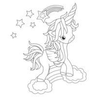 Cute Unicorn Coloring Page With Rainbow vector