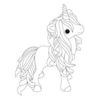 Cute Unicorn Coloring Page With Rainbow vector