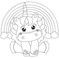 Cute Unicorn Coloring Page With Rainbow vector