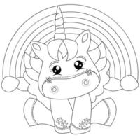 Cute Unicorn Coloring Page With Rainbow vector