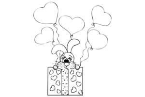 Rabbit in a gift box hanging from a heart shaped balloons vector