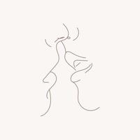 Continuous Line Art Drawing of Kissing in a Trendy Minimalist Style vector