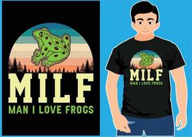 hombre milf me encantan las ranas. diseño de camiseta de tipografía. camiseta de ranas. vector
