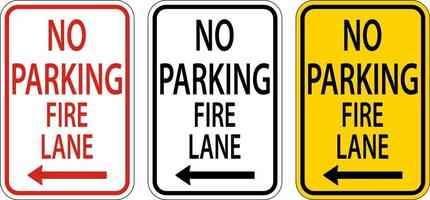 No Parking Fire Lane Left Arrow Sign On White Background vector