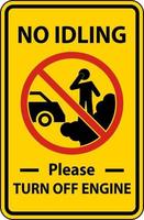 No Idling Turn Off Engine Sign On White Background vector