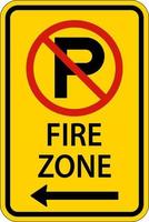 No Parking Fire Zone,Left Arrow Sign On White Background vector