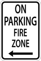 no hay zona de fuego de estacionamiento, signo de flecha izquierda sobre fondo blanco vector