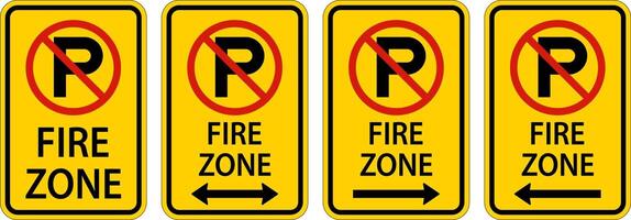 No Parking Fire Zone,Double Arrow,Right Arrow,Left Arrow Sign On White Background vector