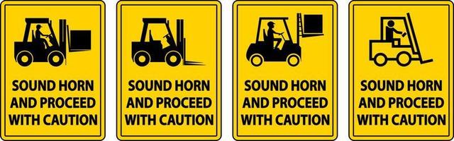 Sound Horn Proceed With Caution Label Sign On White Background vector