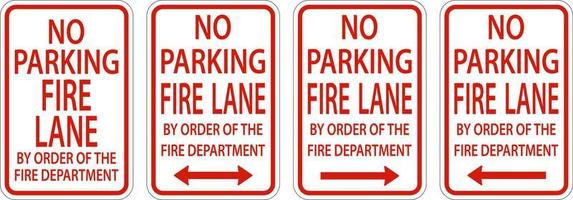 No Parking Fire Lane,Double Arrow,Right Arrow,Left Arrow Sign On White Background vector