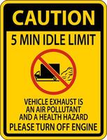 Caution 5 Min Idle Limit Sign On White Background vector