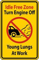 Idle Free Zone Turn Off Engine Sign On White Background vector