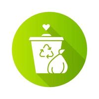 eliminación de basura diseño plano icono de glifo de sombra larga. programa de voluntariado en gestión de residuos. ayudar a clasificar la basura. servicios de reciclaje y compostaje. ilustración de silueta vectorial vector