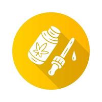 icono de glifo de sombra larga de diseño plano de aceite cbd. producto de malezas industria cannábica. usos médicos de la ganja. distribución y venta de cáñamo. medicación alternativa. el consumo de drogas. ilustración de silueta vectorial vector