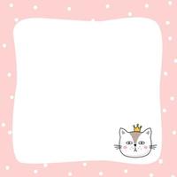 Frame for baby's photo. Cute frame with cat. Pink border. Vector illustration.