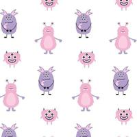 Monster Halloween pattern. Cute cartoon characters in simple hand-drawn Scandinavian style. Vector childish funny doodle illustration. Baby clothes, textiles, fabric, wallpaper,paper