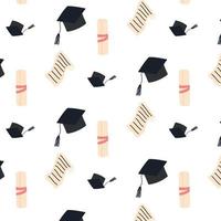 sin fisuras con sombreros de graduación y diplomas. ilustración vectorial estilo de dibujos animados patrón de graduación.