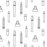 Childish pattern with school items. Drawn pattern with pen, pencil, eraser.Doodle style. vector