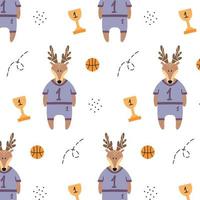 patrón con una pelota de baloncesto. dibujo a mano con pelota y ciervo. patrón con baloncesto. ilustración vectorial