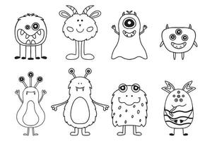 Set of monsters and aliens. Cute hand drawn monsters in scandinavian style. Doodle aliens. Vector illustration.