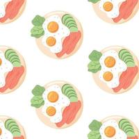 Pattern with fried eggs.  pattern with scrambled eggs and fish on a plate. Vector illustration in cartoon style.