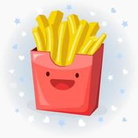 lindo papas fritas vector icono ilustración. logotipo de caricatura de la pegatina de papas fritas. concepto de icono de comida. estilo de caricatura plano adecuado para la página de inicio web, banner, pegatina, fondo. patatas fritas kawaii.