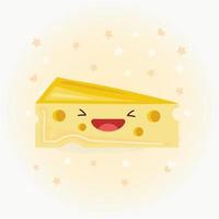 Cute cheese  vector icon illustration. Cheese sticker cartoon logo. Food icon concept.  Flat cartoon style suitable for web landing page, banner, sticker, background. Kawaii cheese.