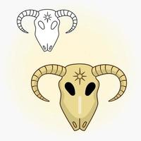 Drawing of a ram's skull. Vector flat illustration. Magic and Halloween illustration. Coloring page.