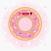Cute donut vector icon illustration. Donut sticker cartoon logo. Food icon concept. Flat cartoon style suitable for web landing page, banner, sticker, background. Kawaii donut.
