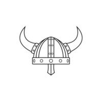 Viking Helmet Outline Icon Illustration on Isolated White Background Suitable for Scandinavia, Vikings, Barbarian Icon vector