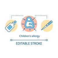 Children allergy concept icon. Kids health care idea thin line illustration. Pediatric allergy and immunology. Children immune system protection. Vector isolated outline drawing. Editable stroke