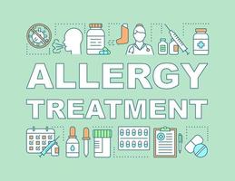 Allergy treatment word concepts banner. Allergic disease prevention. Presentation, website. Vaccination, immunization. Isolated lettering typography idea with linear icons. Vector outline illustration