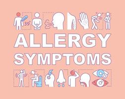 Allergy symptoms word concepts banner. Organism reactions to allergens. Fever, migraine. Presentation, website. Isolated lettering typography idea with linear icons. Vector outline illustration