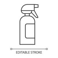 Spray bottle linear icon. Dump sprayer for hair. Hairdressing instrument. Hairstyling. Hairstylist accessory. Thin line illustration. Contour symbol. Vector isolated outline drawing. Editable stroke