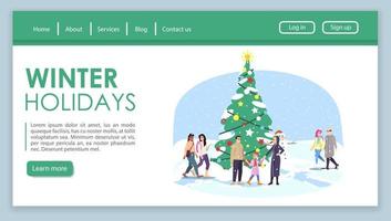 Winter holidays landing page vector template. City Christmas tree website interface idea with flat illustrations. Xmas, New Year holiday celebration event web banner, webpage cartoon concep