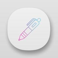 icono de la aplicación de bolígrafo de plástico. interfaz de usuario ui ux. aplicación web o móvil. herramienta de escritura vector ilustración aislada. tienda de artículos de papelería, logotipo de la tienda de útiles escolares. atributo de educación