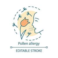 Pollen allergy concept icon. Hay fever idea thin line illustration. Allergic asthma, rhinitis caused by plants pollen. Seasonal respiratory disease. Vector isolated outline drawing. Editable stroke