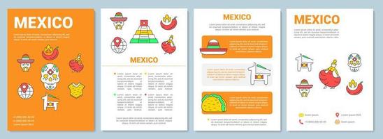 Mexico brochure template layout. Mexican tourist attractions. Flyer, booklet, leaflet print design with linear illustrations. Vector page layouts for magazines, annual reports, advertising posters