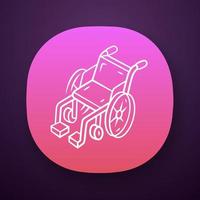 Manual wheelchair app icon. Wheel chair, mobility aid for disabled, invalid, handicapped people with special needs. UI UX user interface. Web or mobile application. Vector isolated illustration