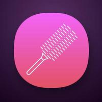 Comb app icon. Round brush to make volume hairdo. Hairbrush for heat styling. Woman hairdress. Hairdresser tool. UI UX user interface. Web or mobile application. Vector isolated illustration