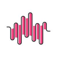 Music rhythm wave color icon. Disco party, dj soundtrack playing. Sound wave. Audio volume, equalizer level. Digital pink soundwave. Song, track, melody frequency. Isolated vector illustration