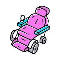 Motorized wheelchair color icon. Mobility aid device for physically disabled people. Transportation for handicapped person. Remote controlled wheelchair, scooter. Isolated vector illustration..