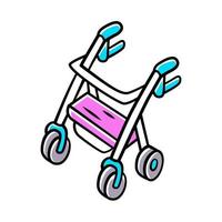 Rollator walker color icon. Mobility aid device for physically disabled people. Pensioner, elderly four wheel walker equipment. Rehab, intense recovery system. Isolated vector illustration
