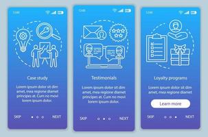 Decision making content blue onboarding mobile app page screen vector template. Customer attraction walkthrough website steps with linear illustrations. UX, UI, GUI smartphone interface concept