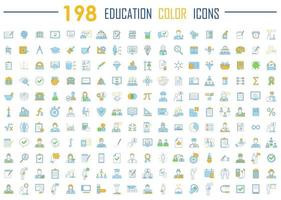 Education color icons big set. School, university, home learning, self study, business education. Educational program, students graduation. E learning, online courses. Isolated vector illustrations