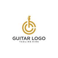 Ilustración de stock vectorial de diseño de logotipo de printguitar. logotipo de la tienda de guitarras vector