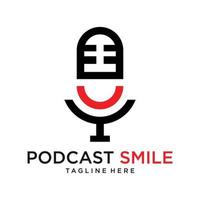 illustration vector graphic logo smile and podcast in line style modern