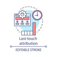 Last-touch attribution concept icon. Marketing channel analysis idea thin line illustration. Attribution modeling type. Traffic and conversions. Vector isolated outline drawing. Editable stroke