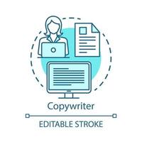 Copywriter blue concept icon. Content creator, marketer idea thin line illustration. Text writing, advertisement creation.Digital marketing specialty. Vector isolated outline drawing. Editable stroke