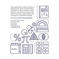 Basic mathematics course article page vector template. Algebra, geometry. Brochure design element with linear icons and text boxes. Print design. Concept illustrations with text space